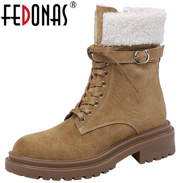 

boots fedonas autumn winter snow warm suede leather thick heels shoes woman 2021 est party working women ankle boots1, Black