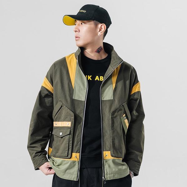 

2020 spring autumn new stand collar loose hip hop jacket men's multi-pocket casual jacket men army green streetwear coat men1, Black;brown