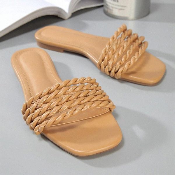 

Women Slip On Slippers Ladies Fashion Narrow Band Shoes Female PU Leather Square Toe Summer Beach Slipper Woman Footwear 2021 #E42m, Black