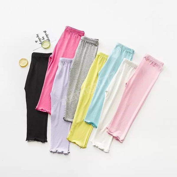 Verão bebê meninas curtas leggings crianças colhido calça calças de doces cor modal rebfles calças de segurança