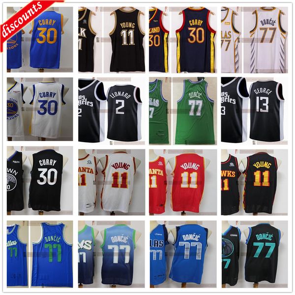 

2020 2021 new mens baskeball 77 luka 30 stephen doncic curry jersey 11 trae black young 2 kawhi 13 paul leonard george jerseys, Black;red