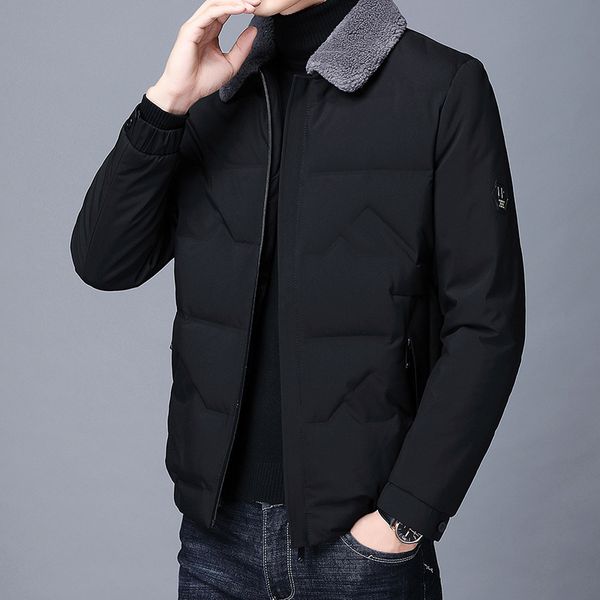 

long sleeve down simple geometric printing decoration to add flocking cotton-padded jacket down jacket lapel model q1209, Black