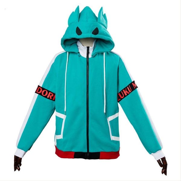 

boku no my hero academia hoodie izuku midoriya cosplay hoodie hat detachable sweatshirt costume anime jacket zip up coat adult, Black