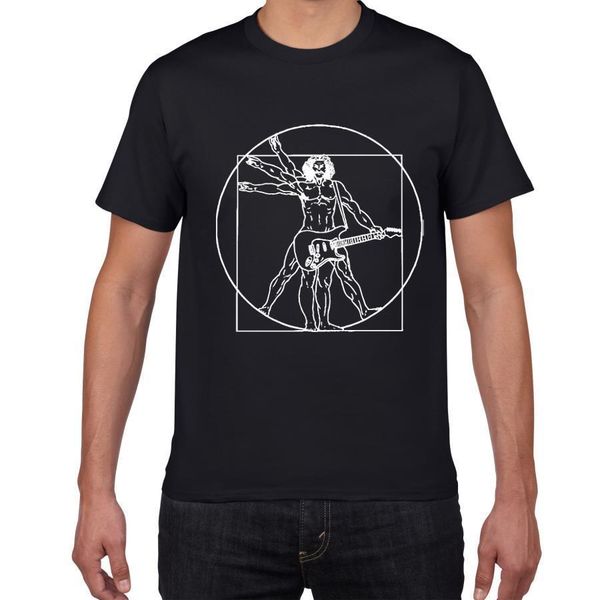 

da vinci гитара смешная футболка мужчины vitruvian man rock band vintage graphic music новинка streetwear t рубашка мужчины homme мужская од, White;black