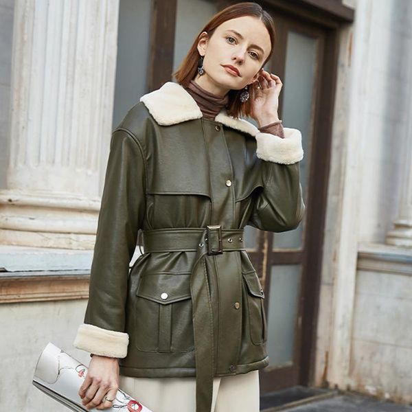 

ael new fashion women matte faux leather jackets office ladies long sleeve autumn winter warm streetwear waist slim pu coat, Black