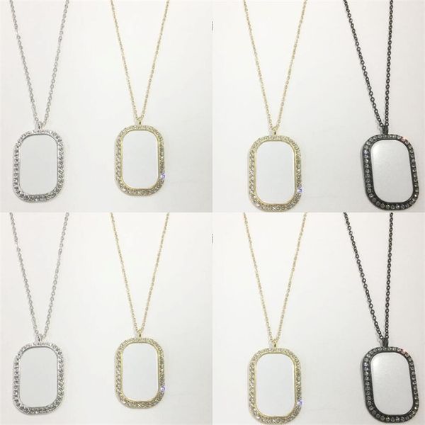 

square sublimation blanks pendants fillet shape crystal metal chain charm women fashion necklace distinctive party banquet gift 8 5bc n2, Black