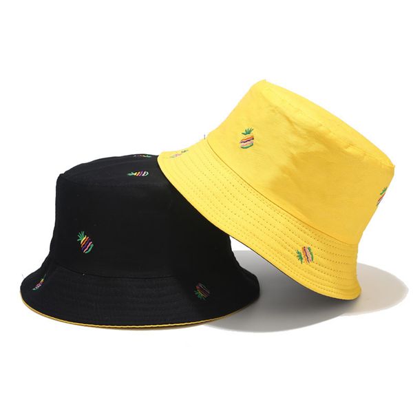 

brand new pineapple embroidery bucket hat double-sided fisherman hats men women outdoor sun visor travel pot hats, Blue;gray