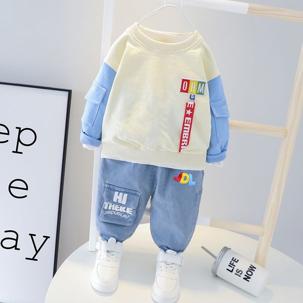 

new spring autumn baby girls boys clothes children cotton t shirt pants 2pcs/sets toddler fashion costume infant kids tracksuits y1106, White