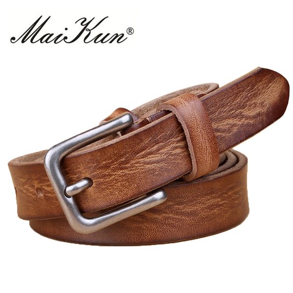 

maikun thin belts for women genuine leather belt female metal pin buckle beltq1228, Black;brown