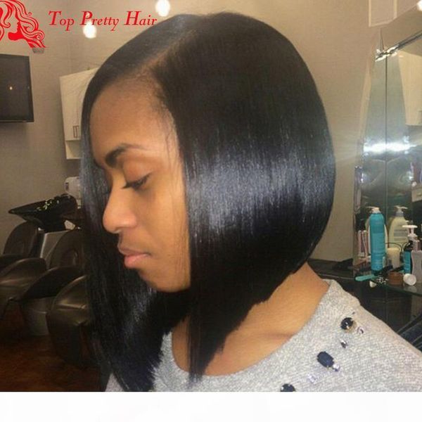 

chinese bob wigs for black women part glueless virgin hair short cut hairstyle lace wigs natural looking 130 density with baby hair, Black;brown