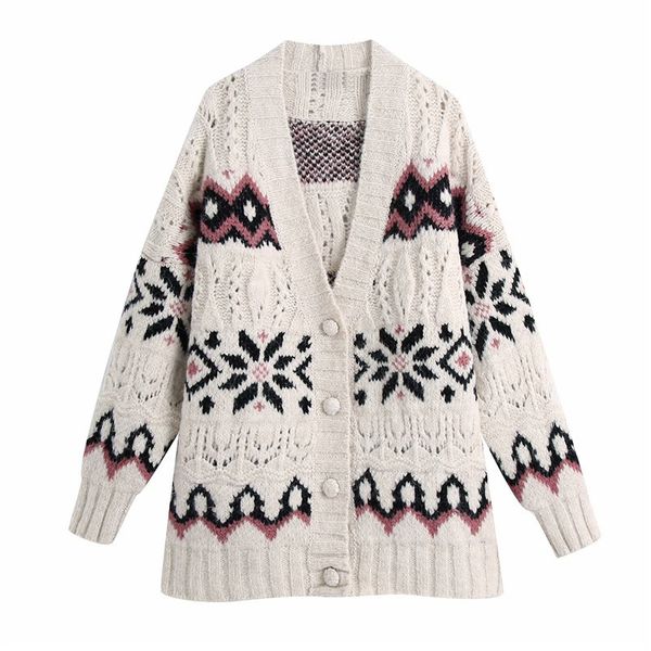

2021 new women geometry jacquard sweaters fashion ladies knitted coats streetwear female v-neck cardigans 2caa, White;black