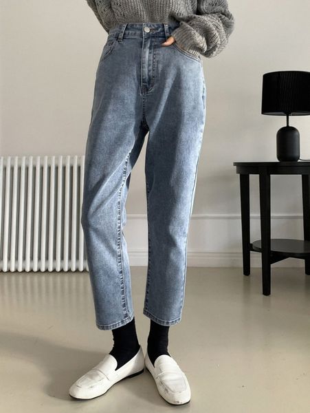

dazy high waist slant pocket mom jeans v8nh#, Blue