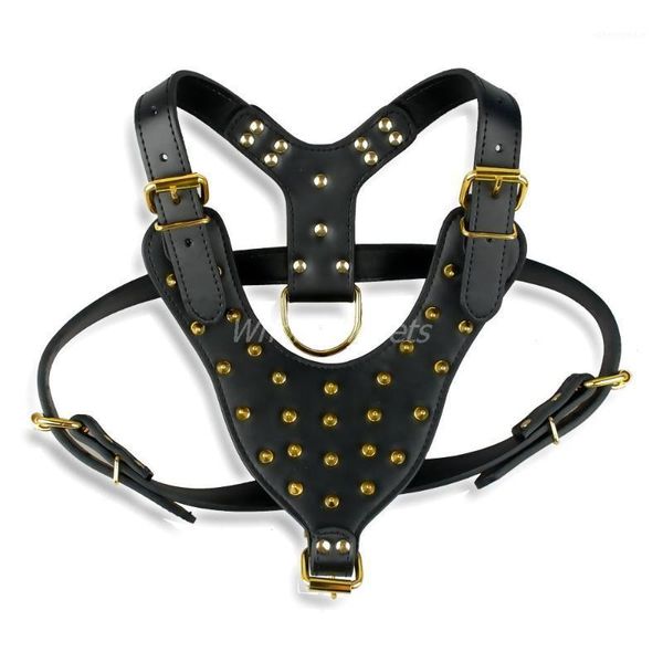 

2021 gold spikes studded leather dog pet harness for large dogs pitbull boxer1