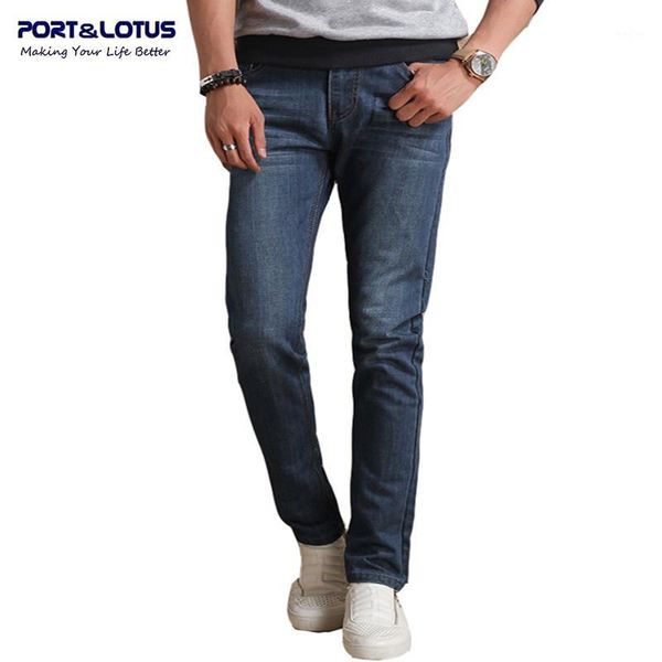 

port& men jeans brand clothing solid color slim fit straight pants jeans men 075 wholesale1, Blue