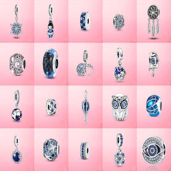 

shiny 925 sterling silver plane earth beads moon charms clip clasp charms demon eyes bead fit pandora bracelet for women jewelry, Black