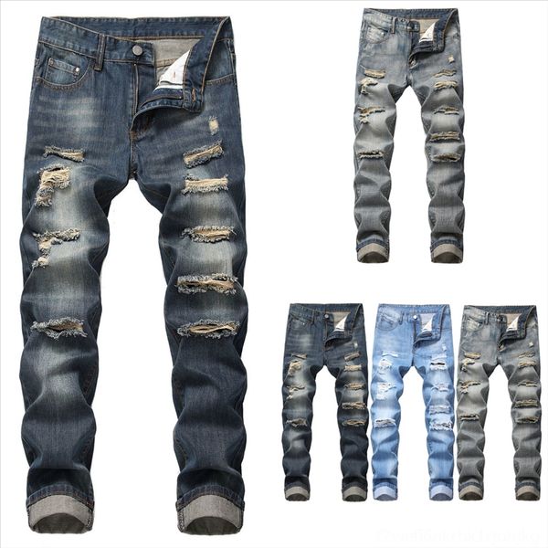

nueld scratched white distress jeans man trousers men plus cotton hole jeans male loose denim pants men slim dark casual blue long, Black