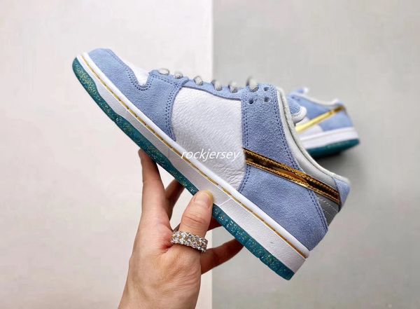 

sean cliver x skate board low pro women men shoes white psychic blue dunk shoes metallic gold athletic sneakers mens skateboard shoes