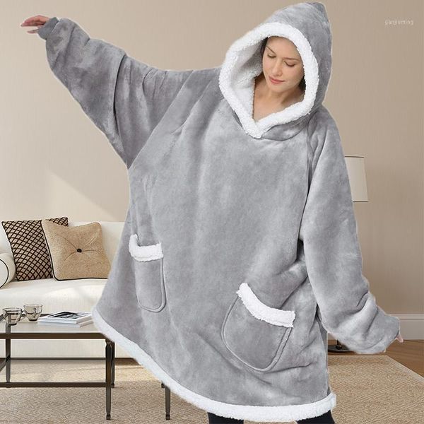 

sweat oversize blanket oversized hoodie sweatshirt women blanket with sleeves winter fleece bathrobe pocket blankets pull femme1, Black