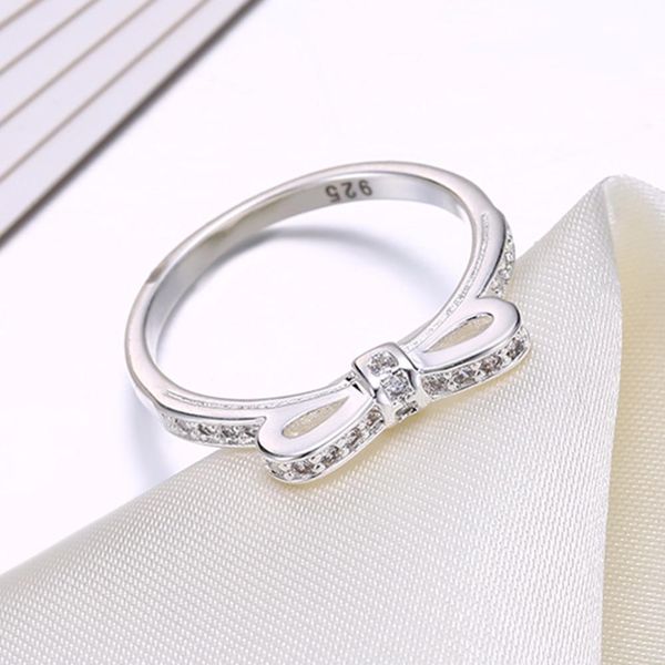 

beautiful retre silver ring cz zircon crystal bow tie pretty fashion wedding silver color women lady ring jewelry h bbypcp