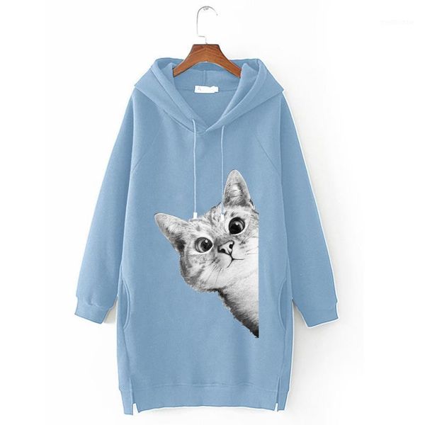 

fashion womens cat printed long sleeve hoodies pullovers autumn winter cat ear hooded sweatshirts suÃ©ter femenino1, Black