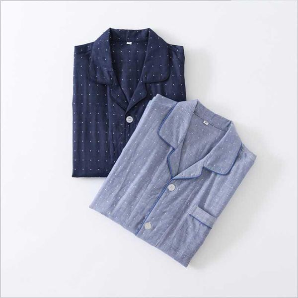 

men's sleepwear 2021 autumn high-end men casual polka dot pajama sets male 100% cotton suit couples turn-down collar shirt & pants1, Black;brown