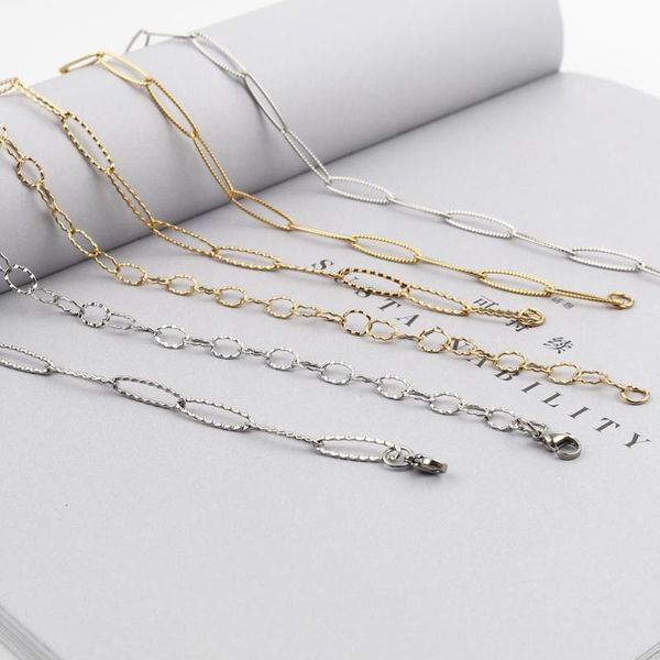 

chains doreen box stainless steel necklace oval square pattern rectangular olive shape lobster clasp chain 60cm ,1pc, Silver