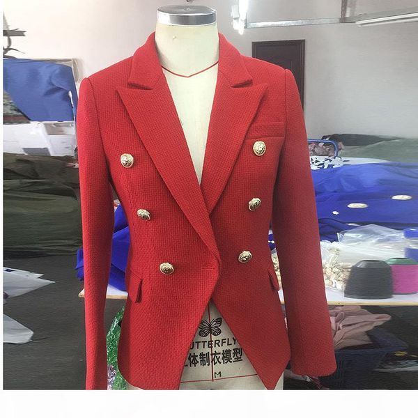 

fashion 2018 fall winter blazer jacket women's classic lion buttons tweed wool blazer coat, White;black