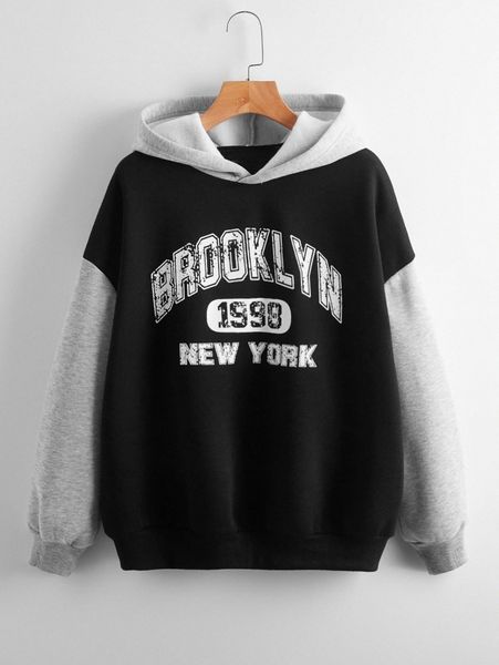 

2 in 1 letter graphic hooded sweatshirt v8oj#, White;black