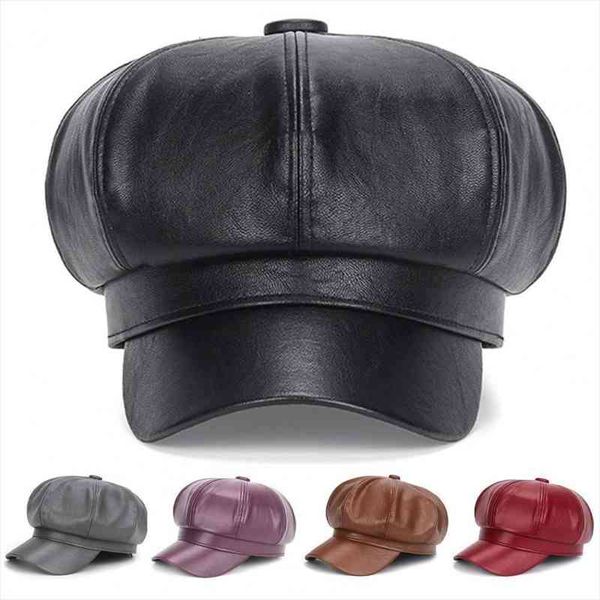 

beret faux leather adjustable octagon faux leather hats for party, Blue;gray