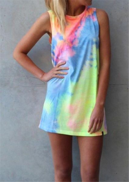 

fashion summer dress women tie dye printed mini dress 2019 new stylish sleeveless dresses womens clothing vestidos verano, Black;gray