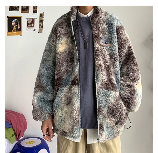 

privathinker men's casual oversize coats 2020 winter new thickened tie dyed lamb wool coat man korean streetwear clothing c1115, Black;brown