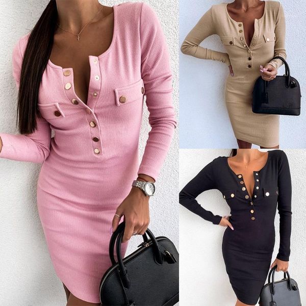 

pink black khaki women winter mini dress casual long sleeve autumn fall knitted ribbed bodycon ladies short dress c3881, Black;gray