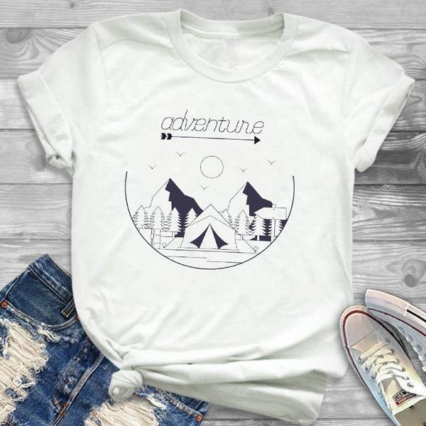 

women lady t shirt adventure wild printed tshirt ladies short sleeve loose tee shirt women female clothes graphic t-shirt, White
