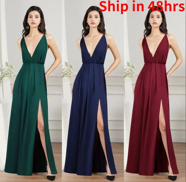 Seiden Taft Brautjungfern Kleider sexy Rückenless geteilt v Hals Frauen Party Vestidos Sommer Beach Böhmische Magd der Ehrenkleider