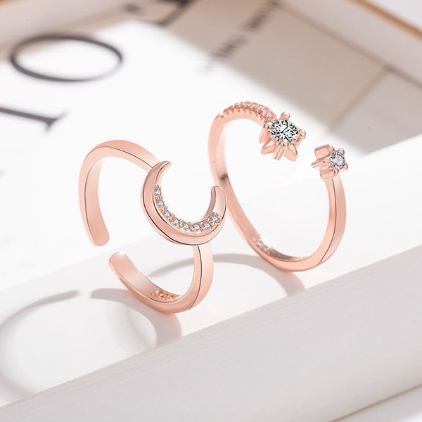 

new korea east gate star moon index finger rose gold set ring jewelry, Silver