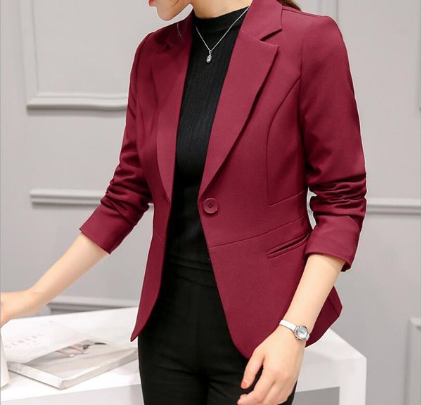 

2020 women's blazer pink long sleeve blazers solid one button coat slim office lady jacket female suit blazer femme jackets, White;black