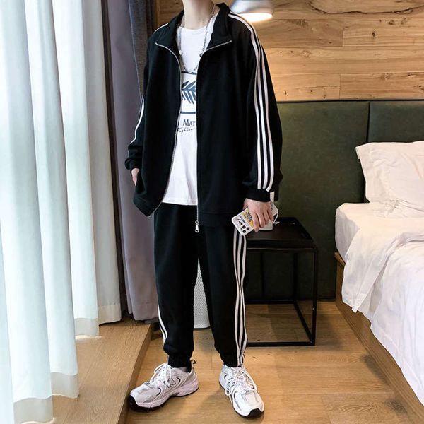 

fashion casual korean sports men's pants sweater suit couple's clothes, Gray