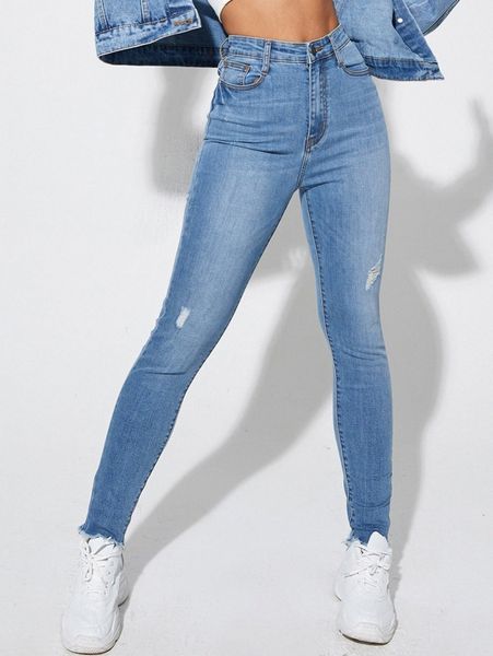 

ripped slant pockets skinny jeans i1gp#, Blue