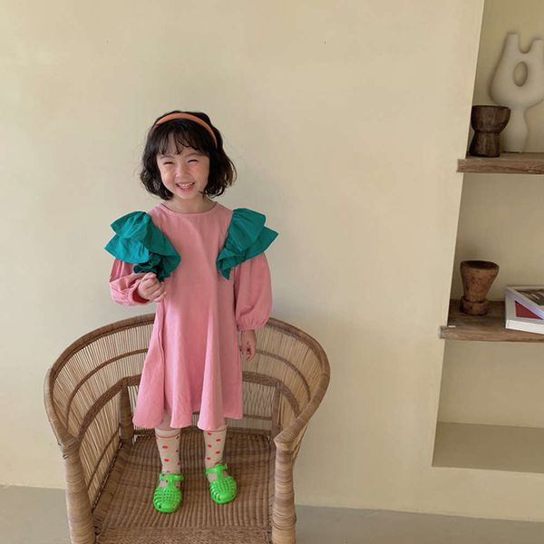 

2021 spring sweet new beau product skirt foreign sle ruffle children's color matching princs drs 6ggg 6ggg, Red;yellow