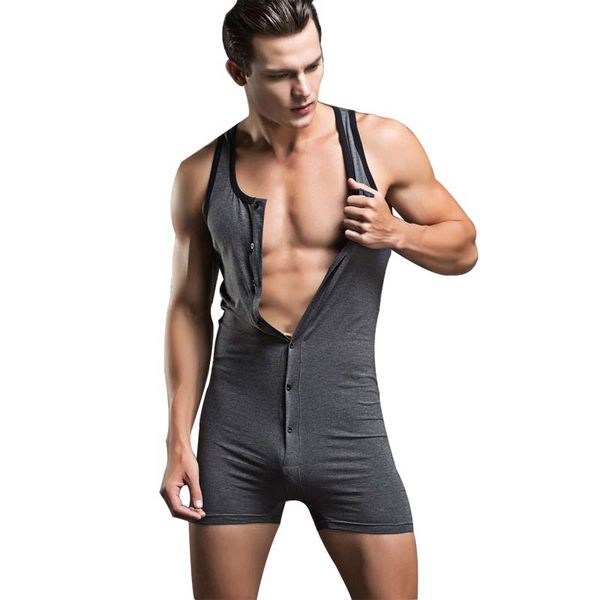 

3Pieces/Lot Mens Sexy Bodysuit Shapers Pajamas Male Underwear Man Leotard Cotton Body Building One-piece Garment, Gray