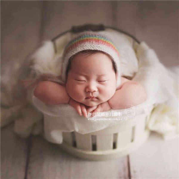 Pastell Nette Mädchen Bonnet Born Strick Hut Mohair Infant Cap Baby Rainbow Beanie Pografie Requisiten