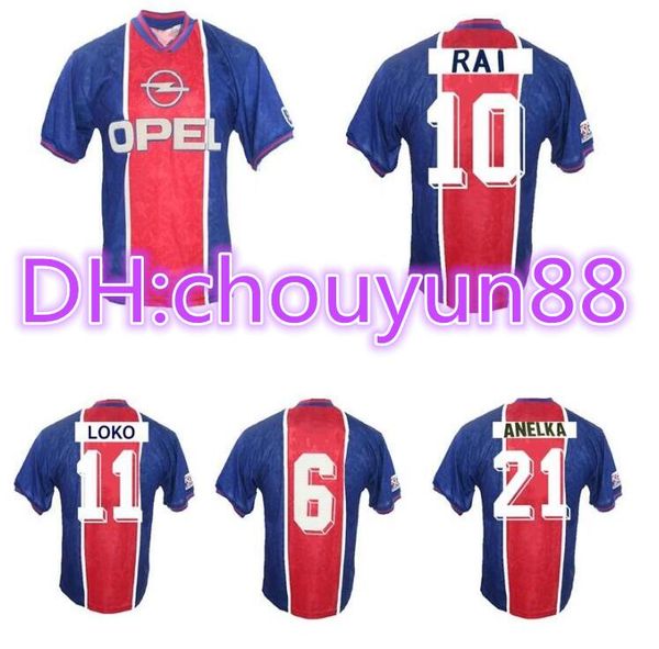 

1995 1996 paris retro soccer jersey djorkaeff loko rai 95 96 anelka home away vintage classic old football shirt, Black;yellow