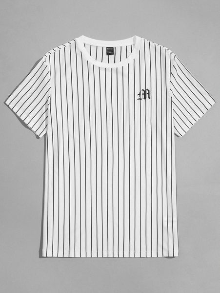 

men pinstriped letter graphic tee w712#, White;black