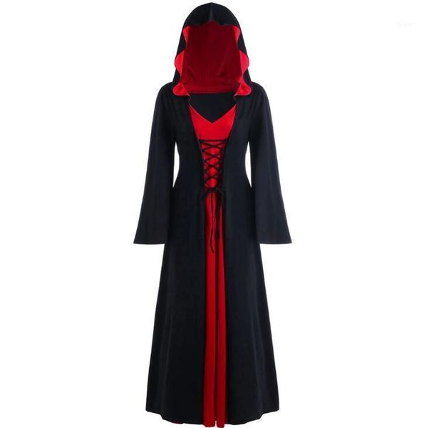 

women gothic hoody witch long dress crisscross bandage cospaly costume for halloween stage play show1, Silver