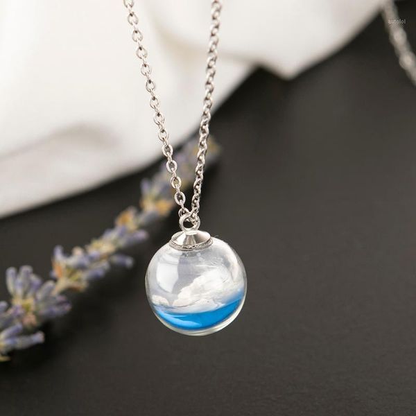 

natural dried flower resin ball pendant long rope necklace clear crystal ball pendant necklace handmade gift for her1, Silver