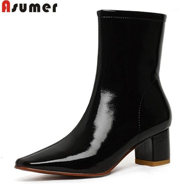 

asumer size 34-43 2020 new ankle boots for women square toe zip classic dress shoes autumn winter boots women shoes1, Black