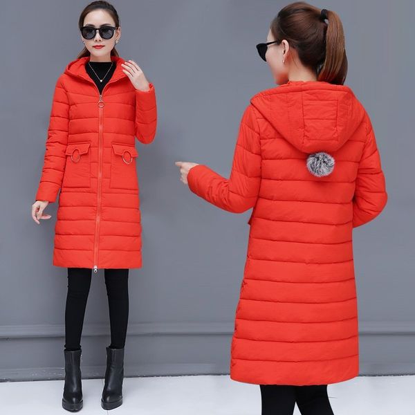 

casaco inverno fino cor slida algodo acolchoado parkas mulheres jaqueta prova de vento longo estudante do sexo feminino, Black