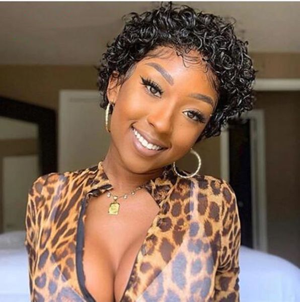 

pixie cut lace wig preplucked bob lace front wigs short curly 13x4 lace front human hair wigs glueless 4x4 closure wigs, Black;brown