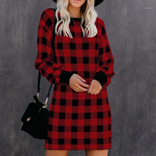 

2020 vintage plaid knit autumn dress women long sleeve winter sweater dress female fashion christmas party mini d301, Black;gray