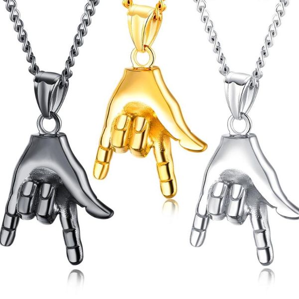 

pendant necklaces fashion black/white/gold stainless steel hip hop rock gesture necklace for men jewelry gift xl105, Silver
